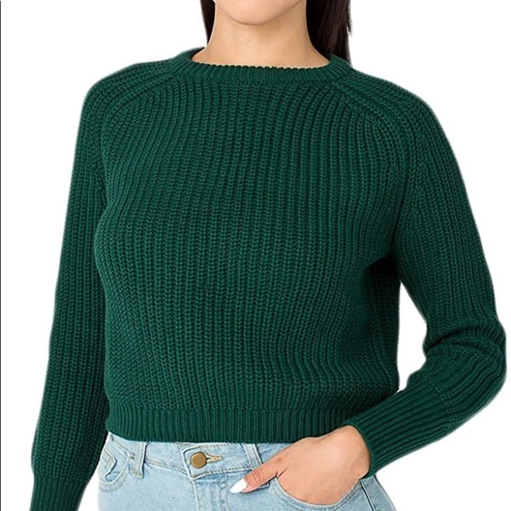 american apparel cropped fisherman pullover green
